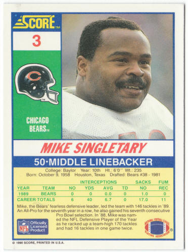 1990 Score Football #3 Mike Singletary
