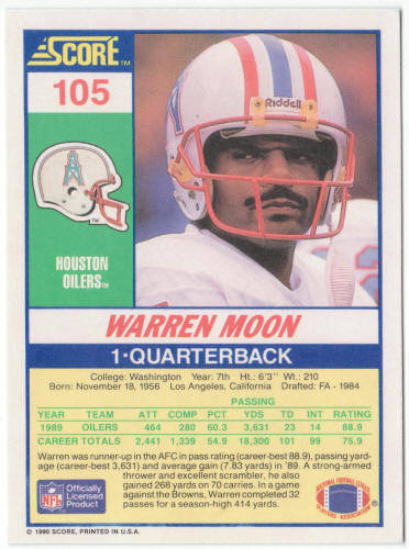 1990 Score Football #105 Warren Moon
