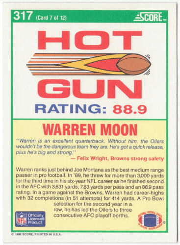 1990 Score Football #317 Warren Moon Hot Gun