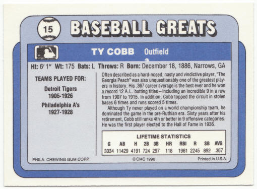 1990 Swell Baseball Greats #15 Ty Cobb