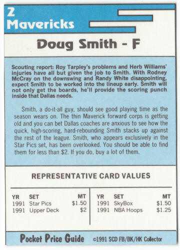 1991-92 SCD #2 Doug Smith Pocket Price Guide Card