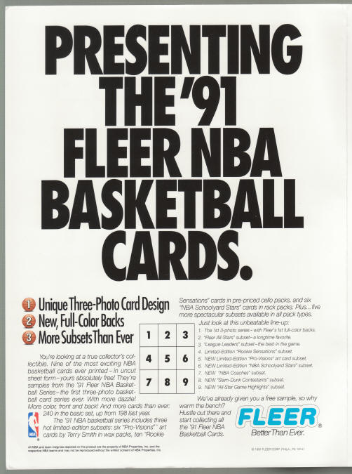 1991 Fleer Basketball Promo Card Ad back