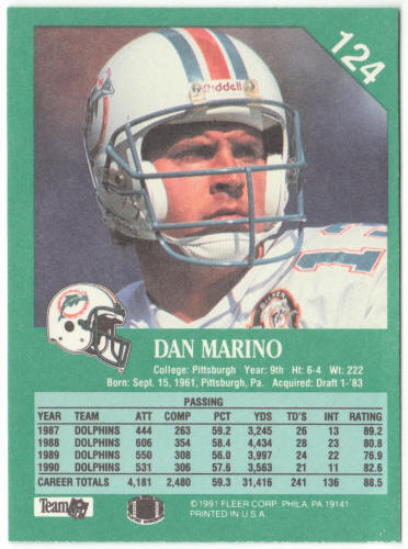 1991 Fleer Football #124 Dan Marino