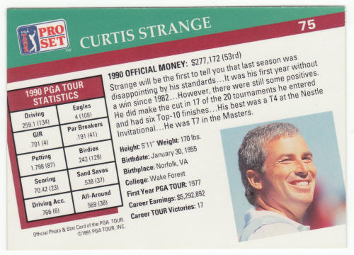1991 Pro Set Golf #75 Curtis Strange