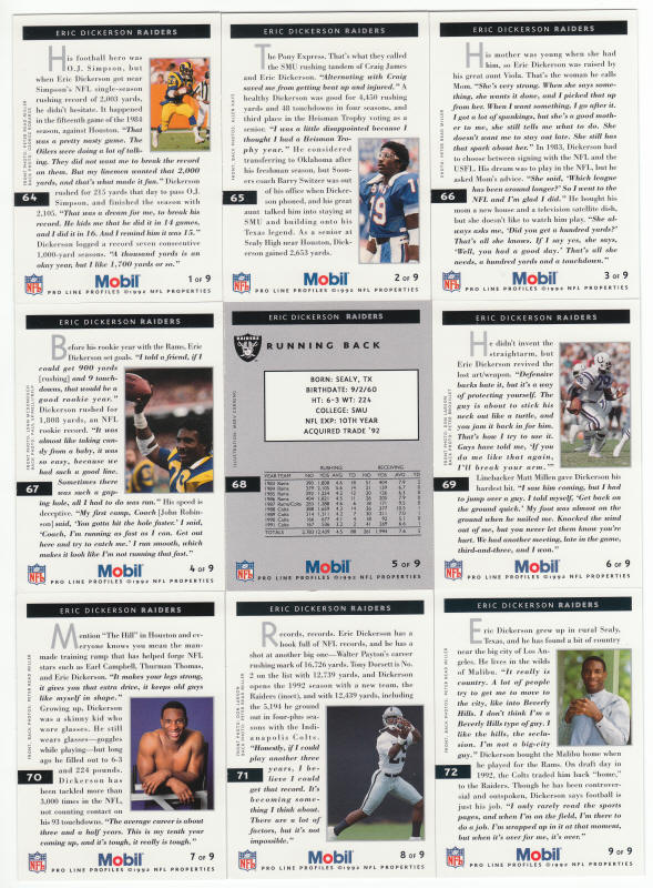 1992 Pro Line Profiles Mobil Eric Dickerson set