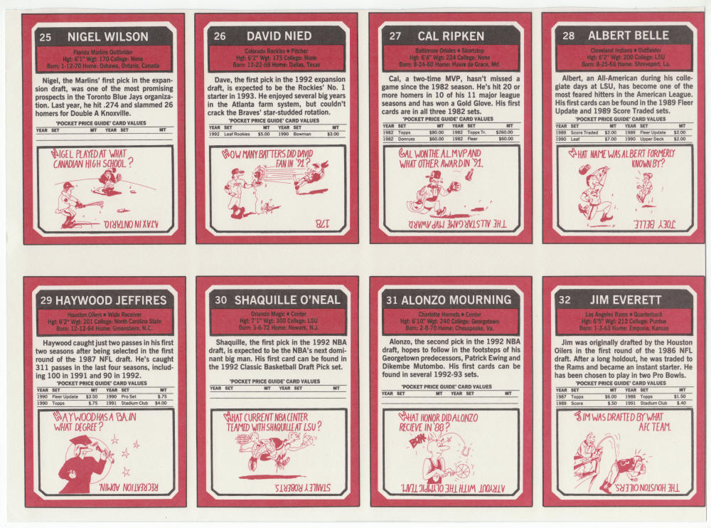 1993 Sports Card Price Guide Monthly Uncut Sheet #25 - 32