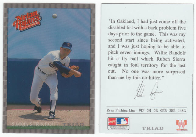 1993 Whataburger Triad Nolan Ryan Baseball Card Set