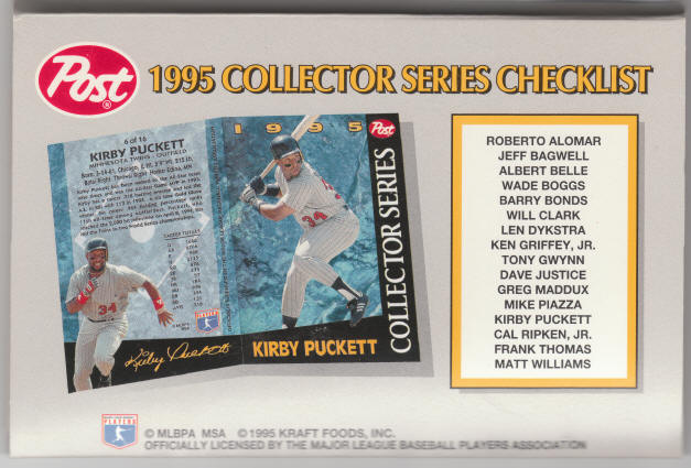 1995 Post Cereal Baseball Collectors Series Complete 16 Player Set