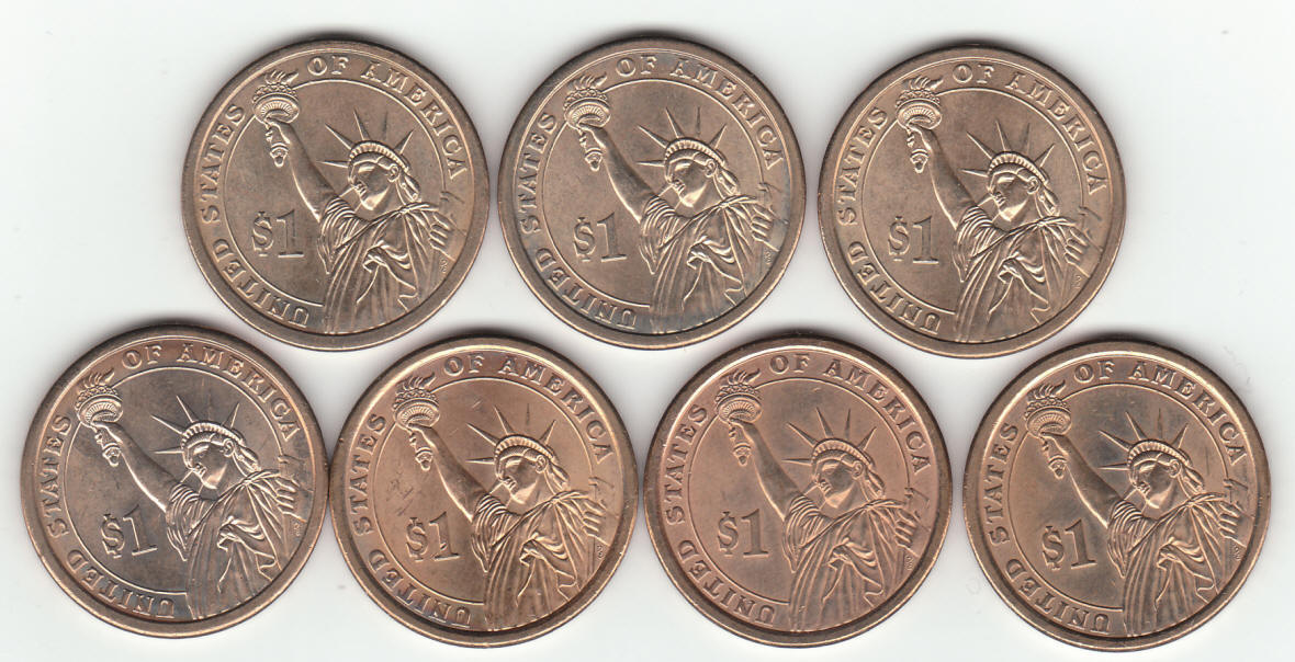 2007 2011 US One Dollar Presidential Coin Lot reverse