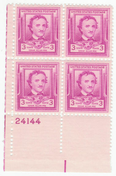 Scott #986 Edgar Allan Poe Plate Number Block