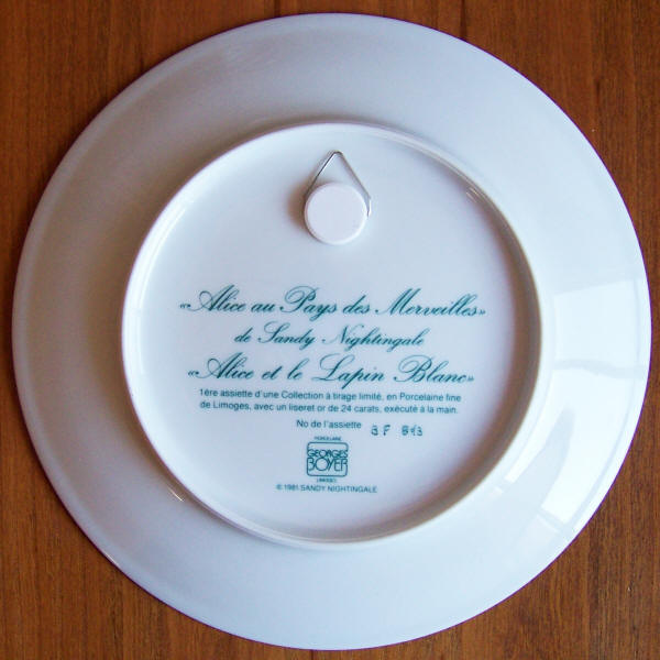 Alice In Wonderland Collectors Plate 1 back