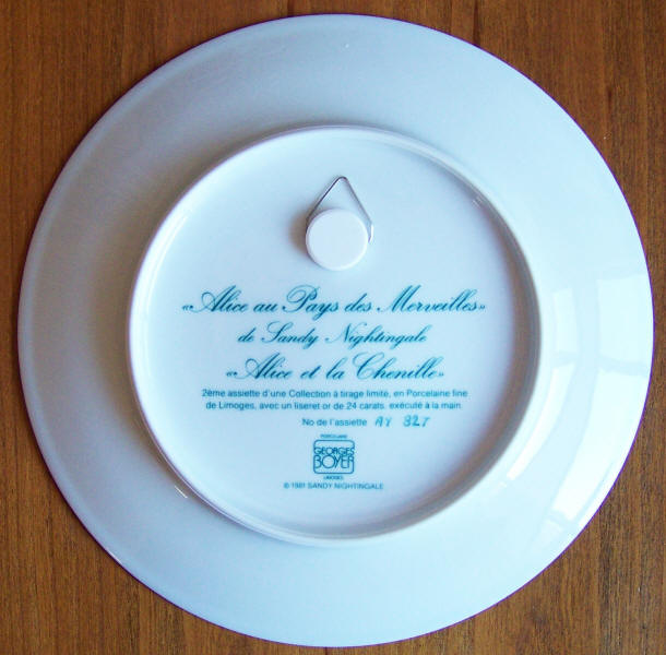 Alice In Wonderland Collectors Plate 2 back