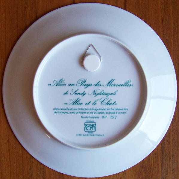 Alice In Wonderland Collectors Plate 3 back