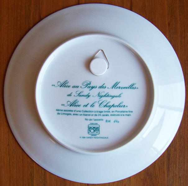 Alice In Wonderland Collectors Plate 4 back