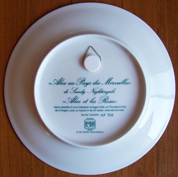 Alice In Wonderland Collectors Plate 5 back