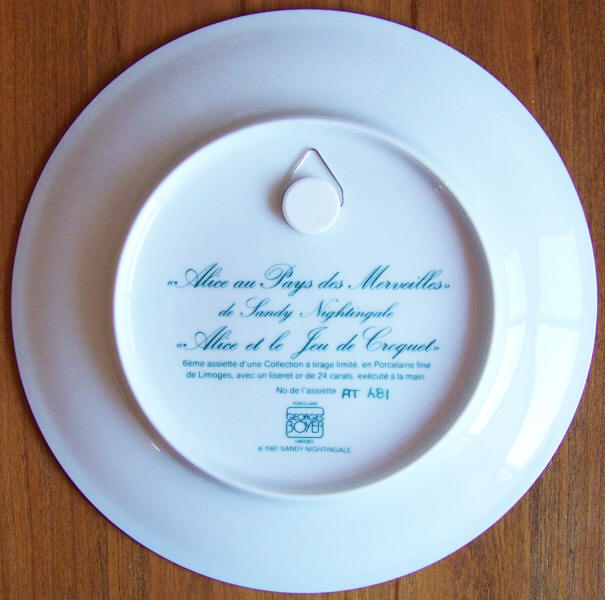 Alice In Wonderland Collectors Plate 6 back