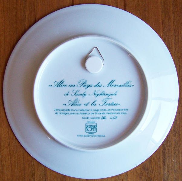 Alice In Wonderland Collectors Plate 7 back