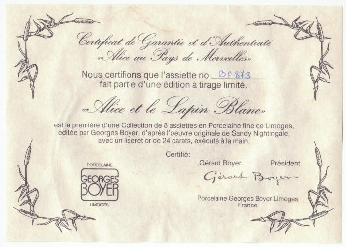 Alice In Wonderland Collectors Plate 1 COA