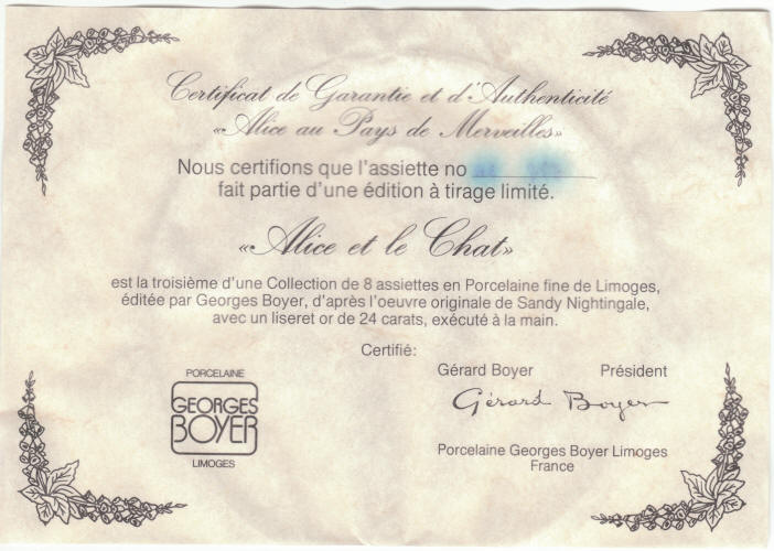 Alice In Wonderland Collectors Plate 3 COA