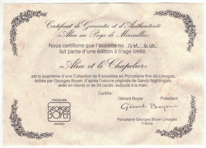 Alice In Wonderland Collectors Plate 4 COA