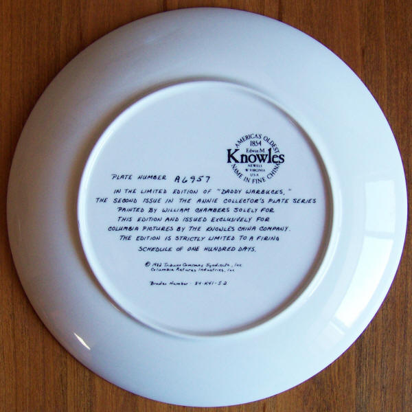Daddy Warbucks Annie Collectors Plate 2 back