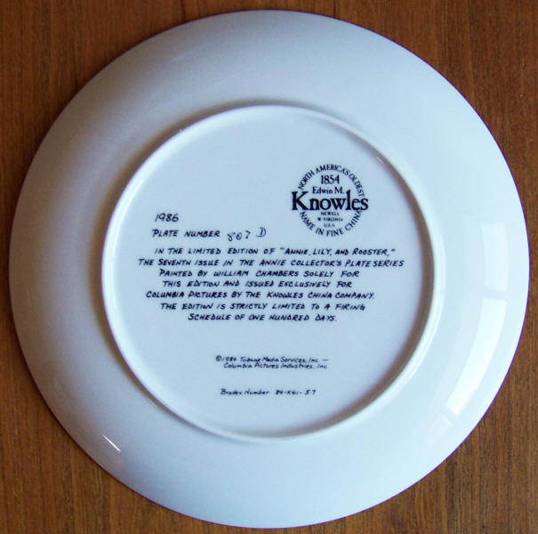 Lily Rooster Annie Collectors Plate 7 back