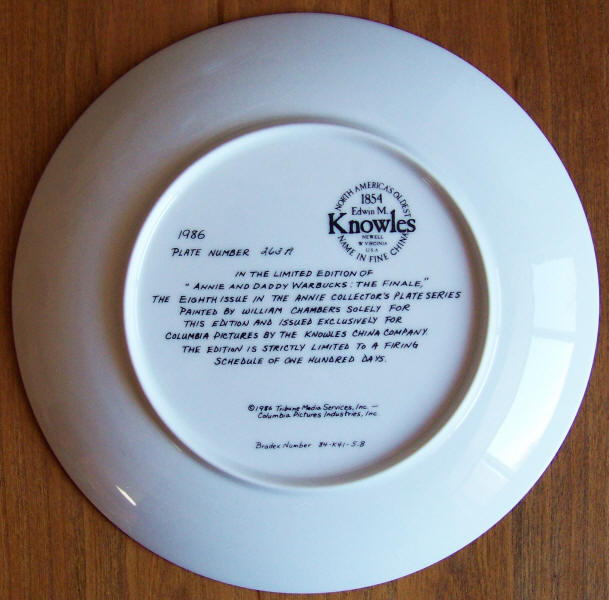 Daddy Warbucks Finale Annie Collectors Plate 8 back