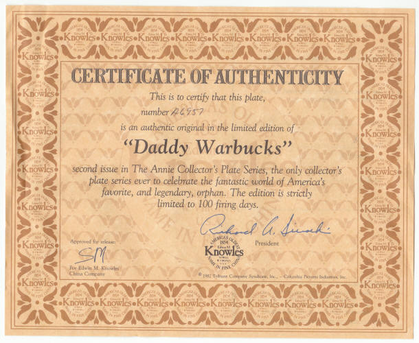 Annie Collectors Plate 2 COA