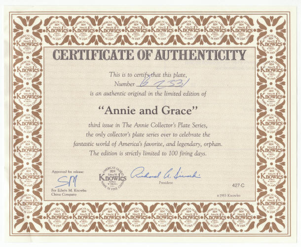 Annie Collectors Plate 3 COA