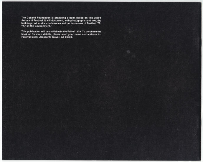 Arcosanti Festival 78 Program back cover
