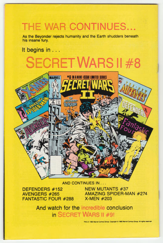 The Avengers #264 back cover