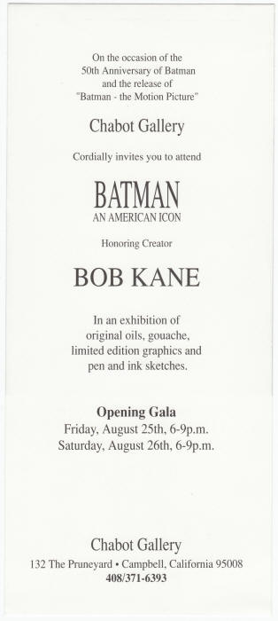 Batman Bob Kane Gallery Invitation