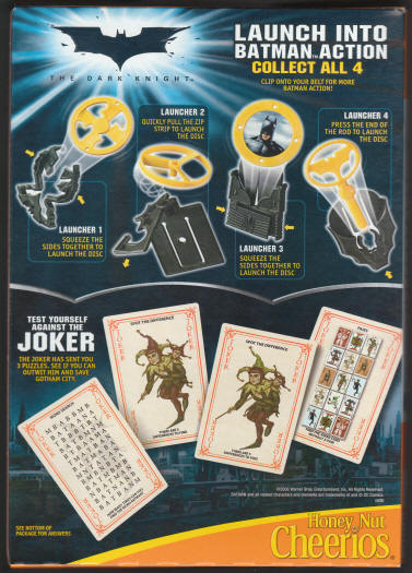Batman Dark Knight Honey Nut Cheerios Cereal Box Back Panel