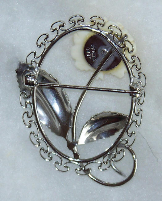 Beaucraft Sterling Silver Rose Brooch back
