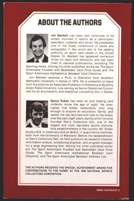 Sport Americana Baseball Card Price Guide #3 back cover