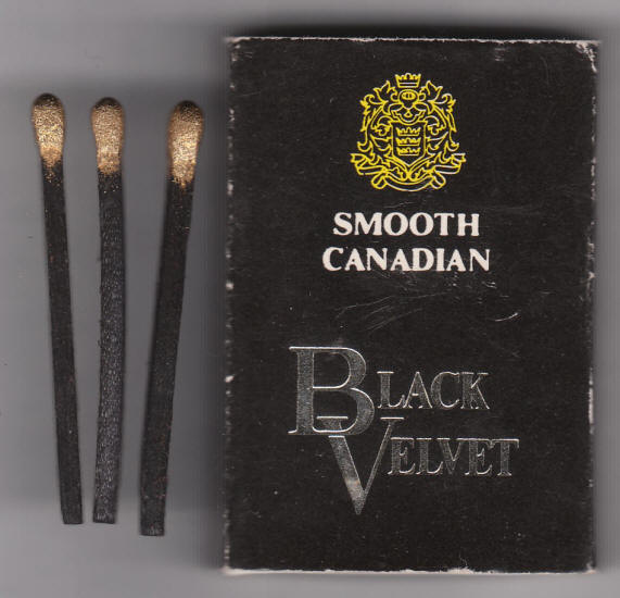Black Velvet Canadian Whisky Cheryl Tiegs Matchbox front