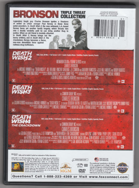 Bronson Triple Threat Collection DVDs back