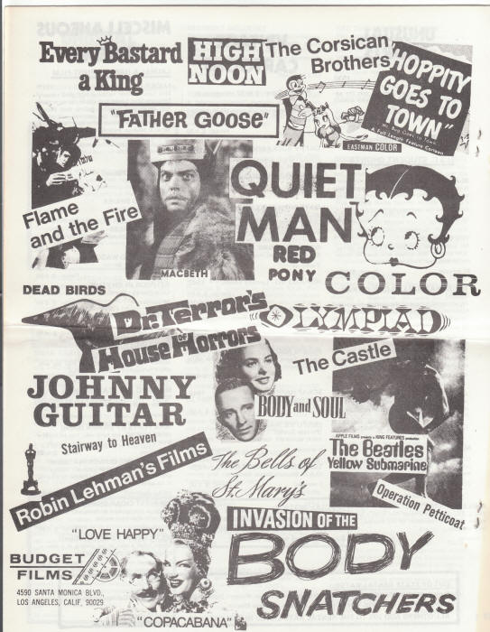 Budget Films 16mm Rental Catalogue Supplement back cover