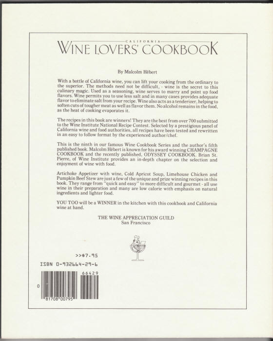 California Wine Lovers Cookbook back cover