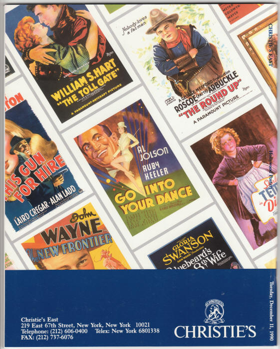 Christies Hollywood Posters Auction Catalog 1990 back cover