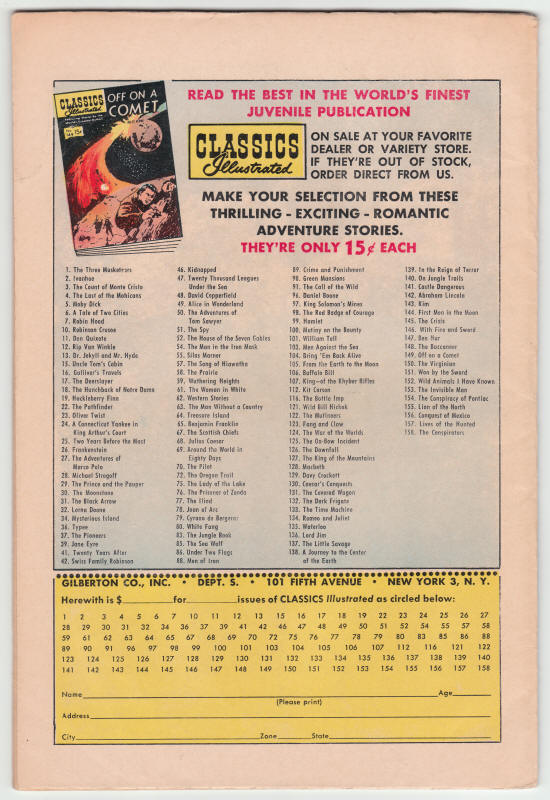 Classics Illustrated #138 back cover