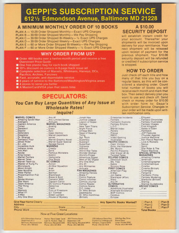 Comics Scene Magazine #10 back cover