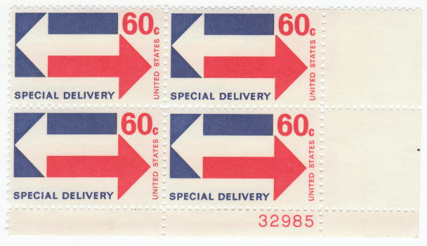 Scott #E23 Special Delivery Rate Increase Plate Block