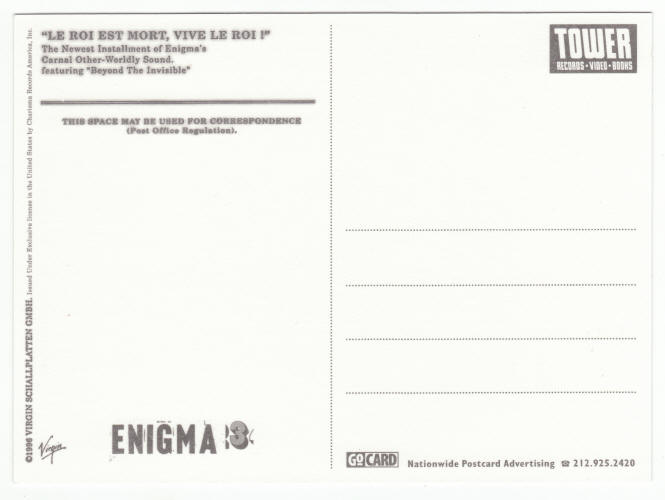 Enigma Le Roi Est Mort Vive Le Roi Promo Post Card