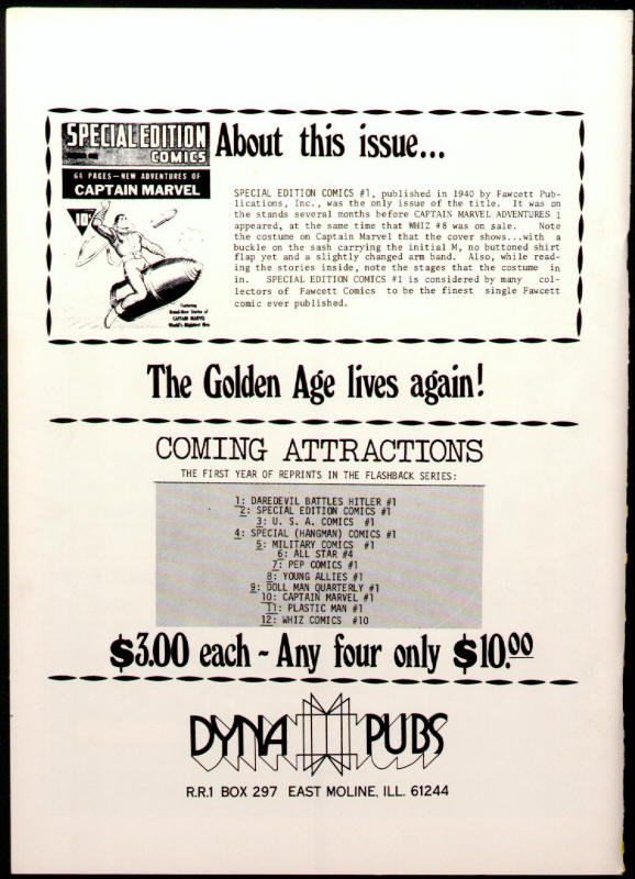 Flashback #2 1973 Special Edition Comics #1 back cover
