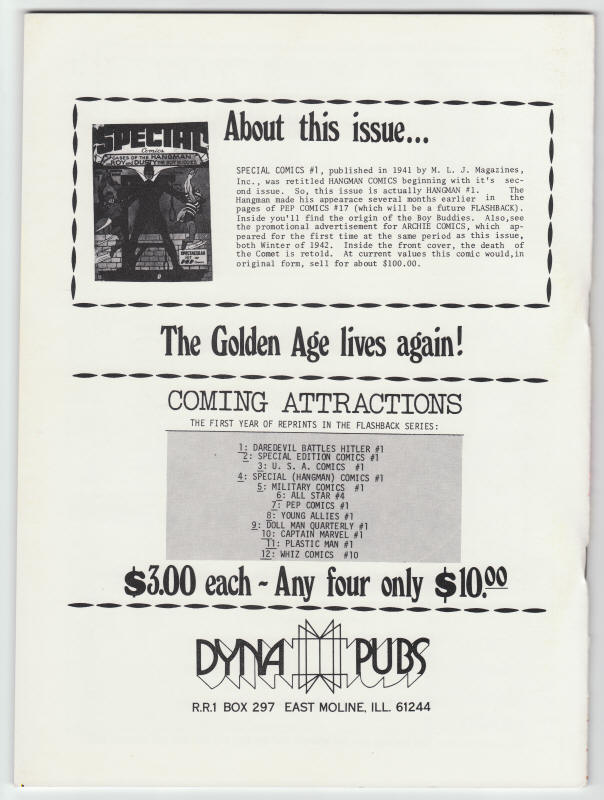 Flashback #4 Special Comics 1 back cover