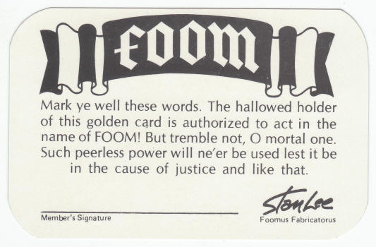 FOOM 1973 Membership Card back