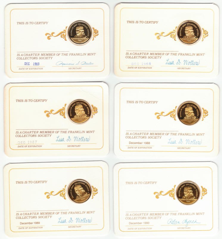 Franklin Mint Collectors Society Membership Coins 1982 1989