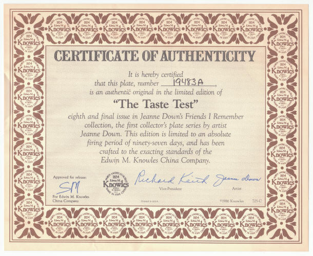 Friends I Remember Plate 8 COA