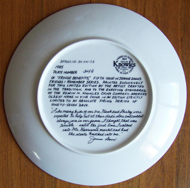 Friends I Remember Plate 5 back